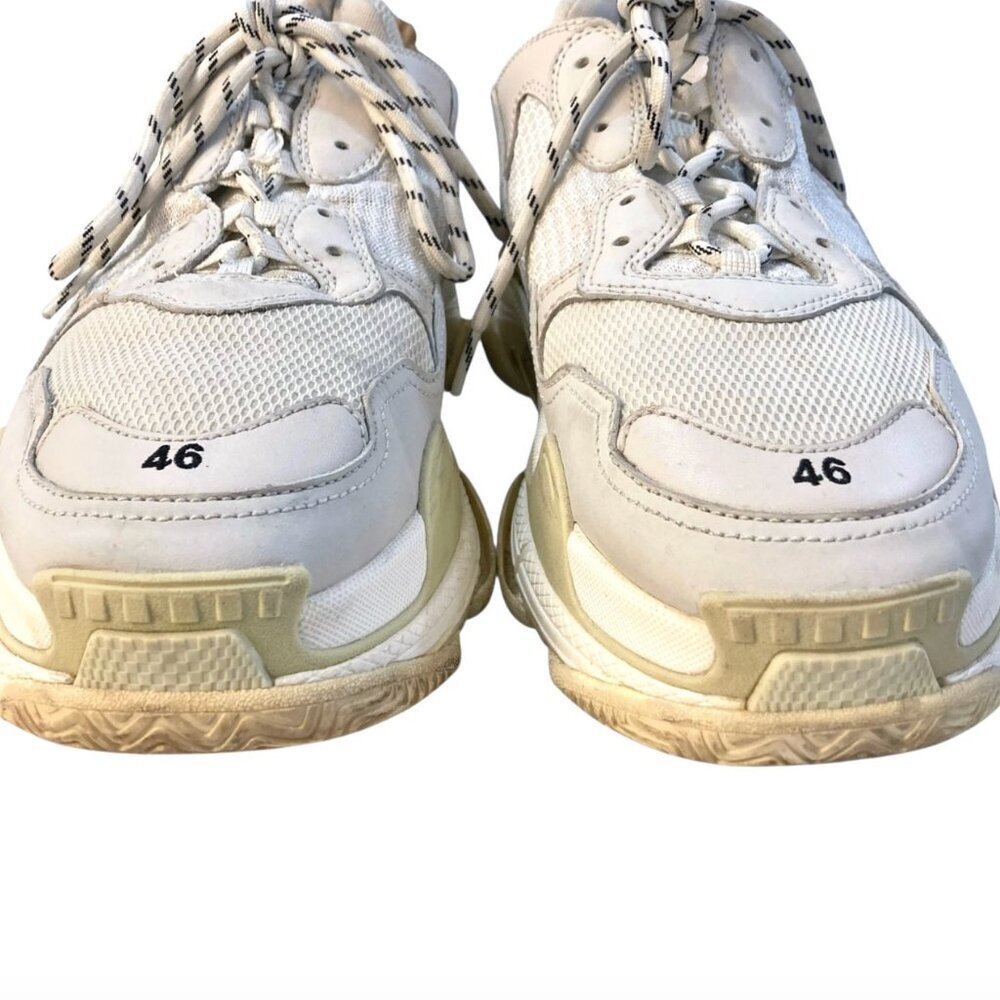 BALENCIAGA Triple S Sneakers Size 13 534217 Mesh Leather Designer White & Gray - Picture 4 of 15